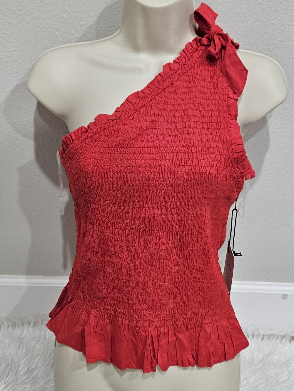 One-Shoulder Red Ruffle Top